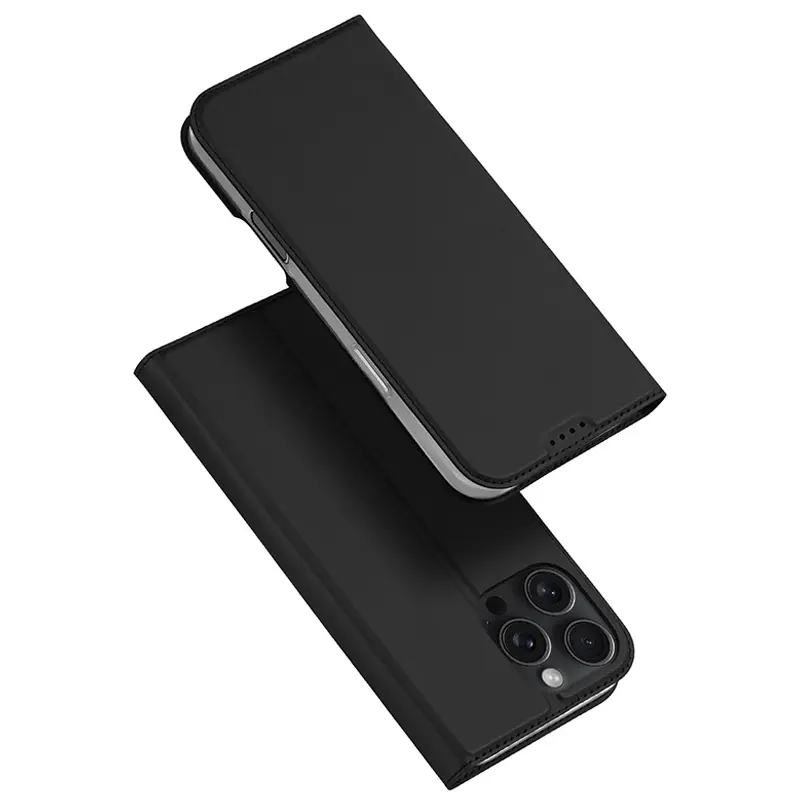 Чехол-книжка Dux Ducis с карманом для визиток для Apple iPhone 16 Pro (6.3"), Черный, Искусственная кожа, купить оптом с доставкой