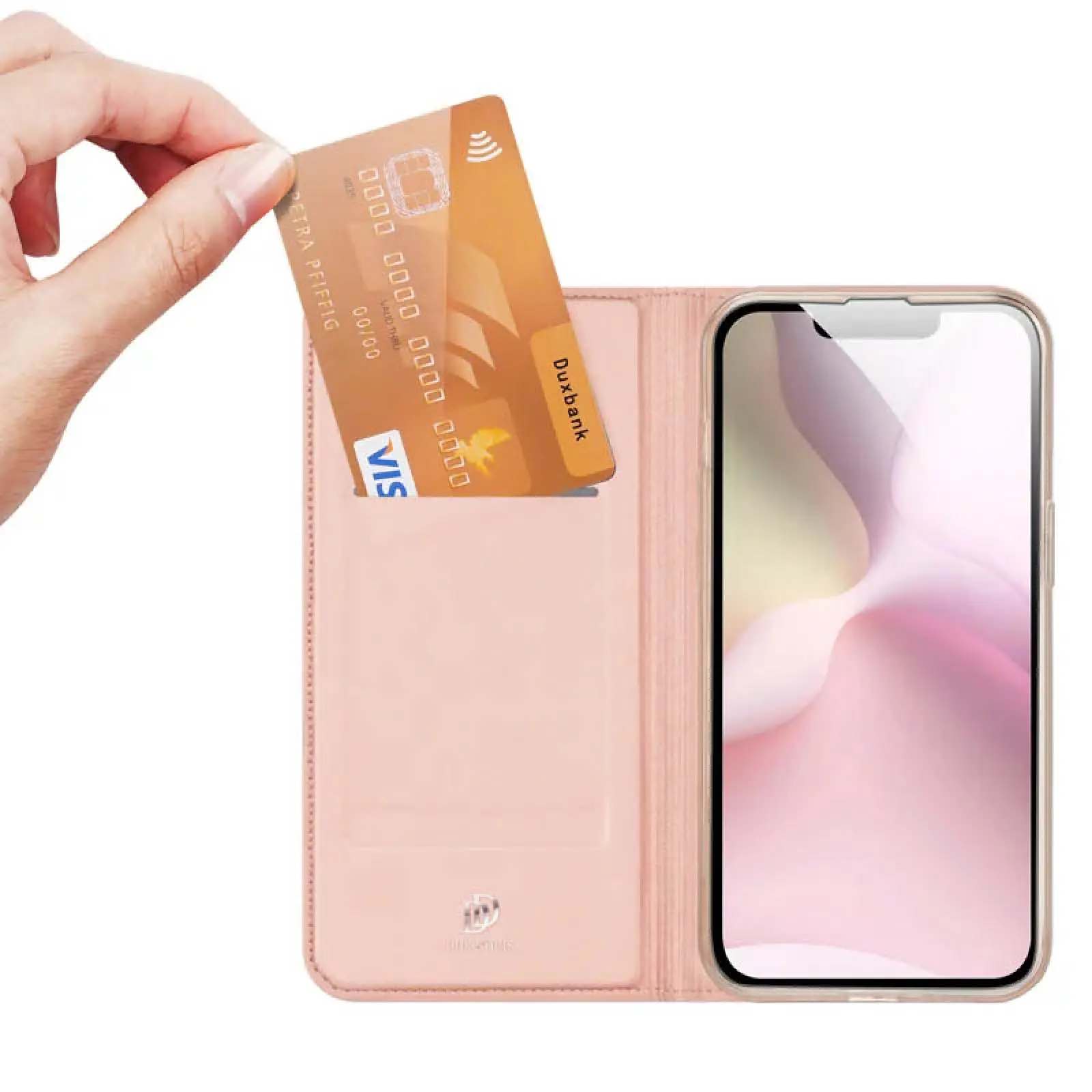 Чехол-книжка Dux Ducis с карманом для визиток для Apple iPhone 16e (6.1"), Rose Gold 1, Искусственная кожа, купить оптом с доставкой