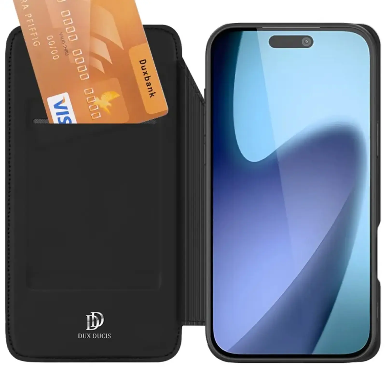 Чехол-книжка Dux Ducis с карманом для визиток для Apple iPhone 17 Pro (6.3"), Черный 2, Искусственная кожа, купить оптом с доставкой