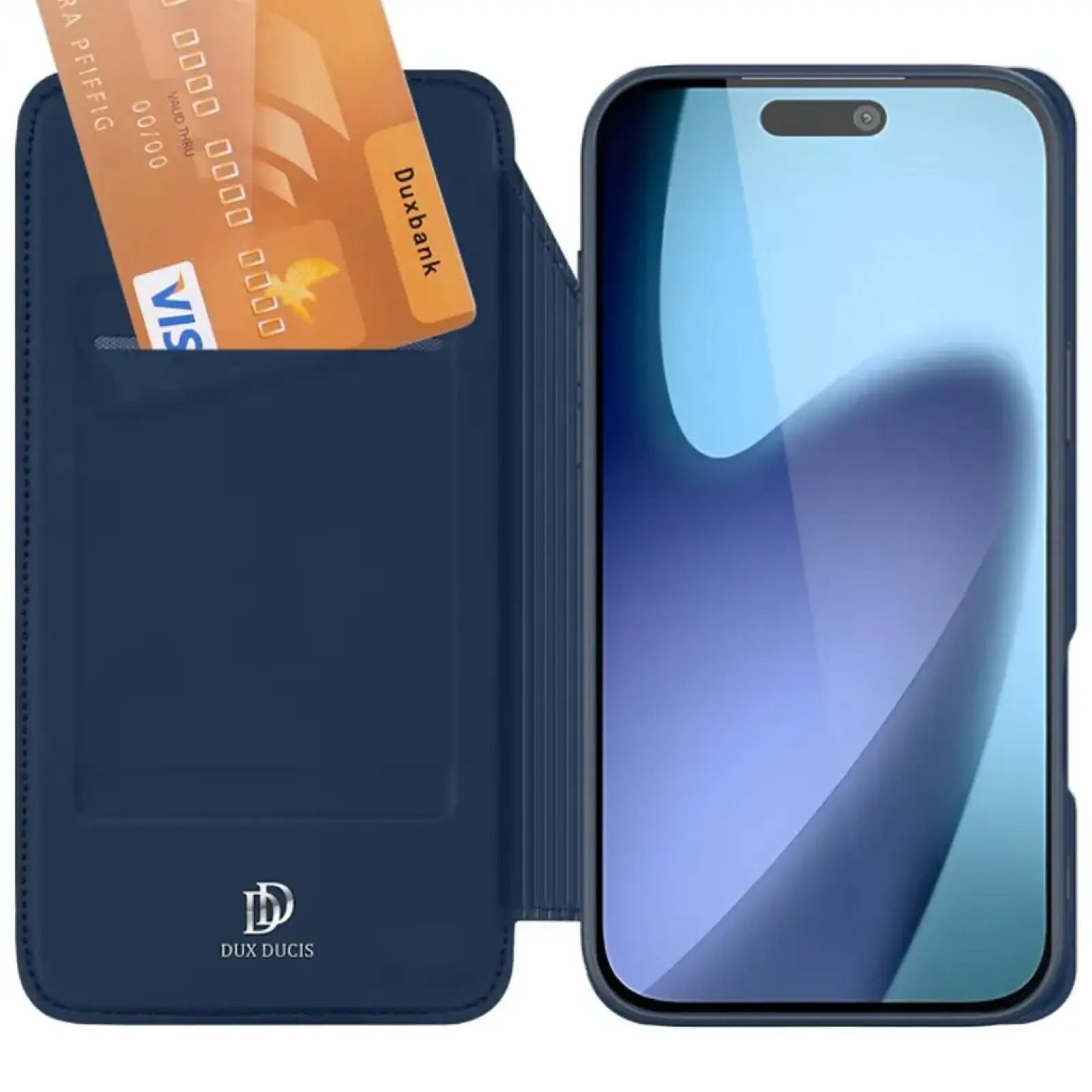 Чехол-книжка Dux Ducis с карманом для визиток для Apple iPhone 17 Air (6.5"), Синий 1, Искусственная кожа, купить оптом с доставкой