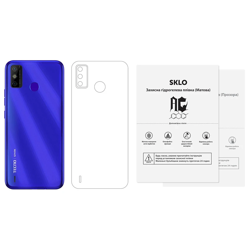 Защитная гидрогелевая пленка SKLO (тыл) (тех.пак) для TECNO Spark 10 Pro, Прозрачный, Бронированная пленка, купить оптом с доставкой