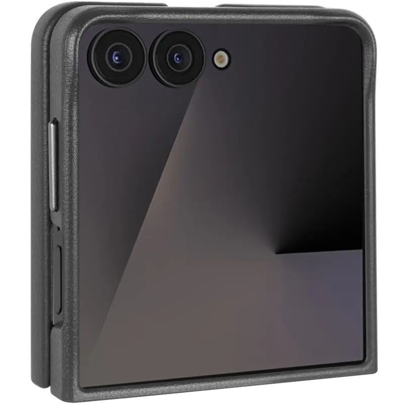 Уцінка Шкіряний чохол Leather Case (AAA) для Samsung Galaxy Z Flip7, Відкрита упаковка / Black, Штучна шкіра, купити оптом з доставкою
