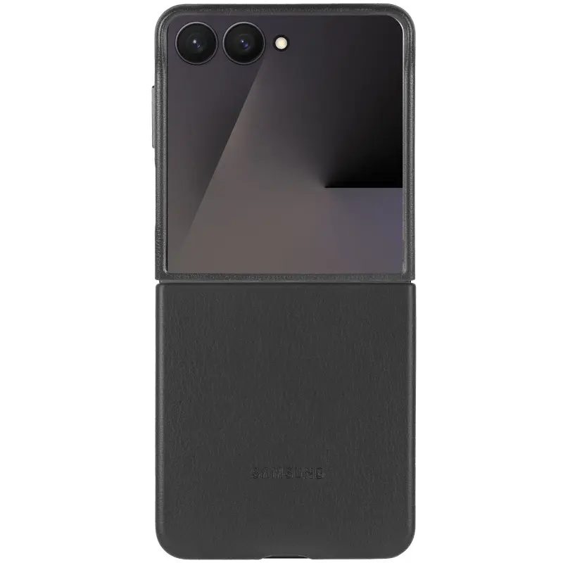 Уцінка Шкіряний чохол Leather Case (AAA) для Samsung Galaxy Z Flip7, Відкрита упаковка / Black 1, Штучна шкіра, купити оптом з доставкою