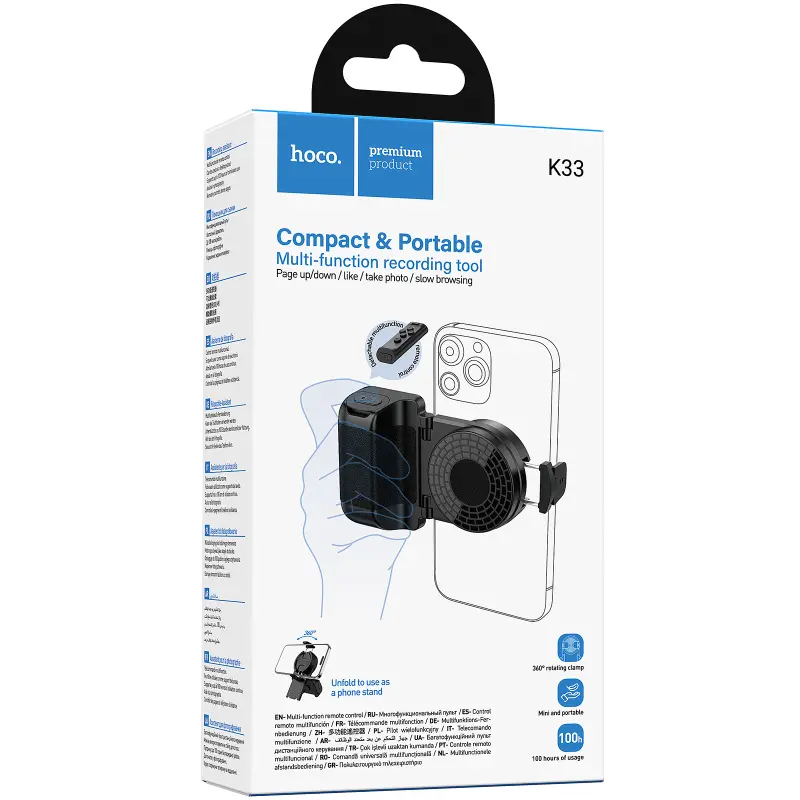 Держатель для селфи Hoco K33 Oleada Bluetooth, Black 1, купить оптом с доставкой