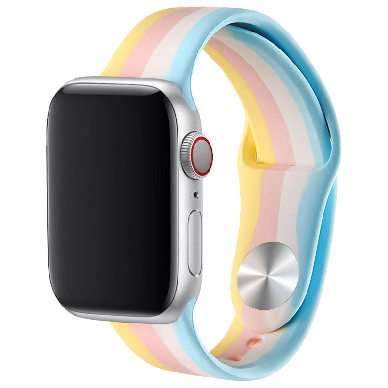 Уценка Силиконовый ремешок Rainbow для Apple Watch 42(ser.1-3)/44/45/46/49mm, Вскрытая упаковка / Желтый / Голубой, Силикон (TPU), купить оптом с доставкой