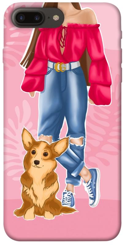 Чохол itsPrint Girl and corgi для Apple iPhone 7 plus / 8 plus (5.5"), тварини, купити оптом з доставкою