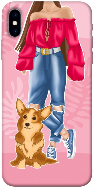 Чехол itsPrint Girl and corgi для Apple iPhone X (5.8"), lifestyle, купить оптом с доставкой