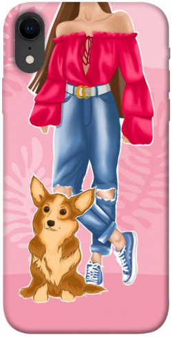 Чехол itsPrint Girl and corgi для Apple iPhone XR (6.1")