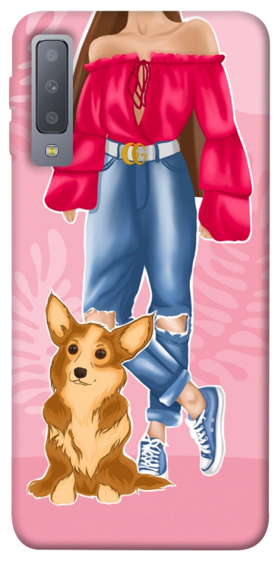 Чехол itsPrint Girl and corgi для Samsung A750 Galaxy A7 (2018), lifestyle, купить оптом с доставкой
