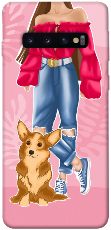 Чехол itsPrint Girl and corgi для Samsung Galaxy S10, lifestyle, купить оптом с доставкой