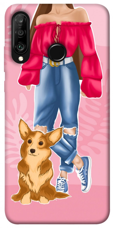 Чехол itsPrint Girl and corgi для Huawei P30 lite, lifestyle, купить оптом с доставкой