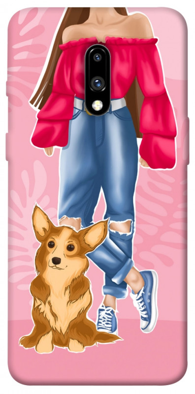 Чехол itsPrint Girl and corgi для OnePlus 7, lifestyle, купить оптом с доставкой