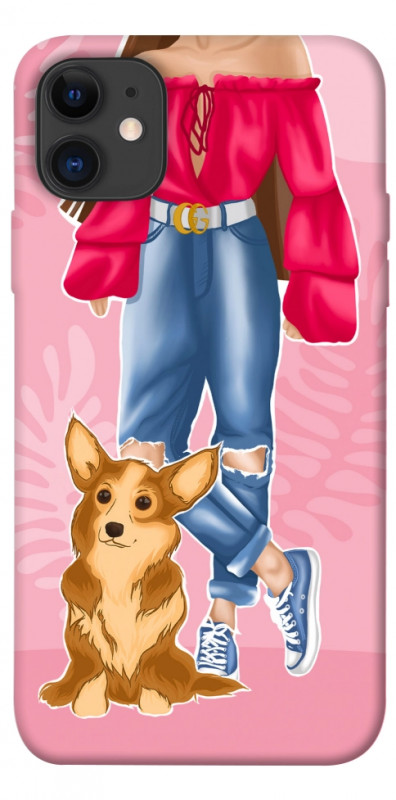 Чехол itsPrint Girl and corgi для Apple iPhone 11 (6.1"), lifestyle, купить оптом с доставкой