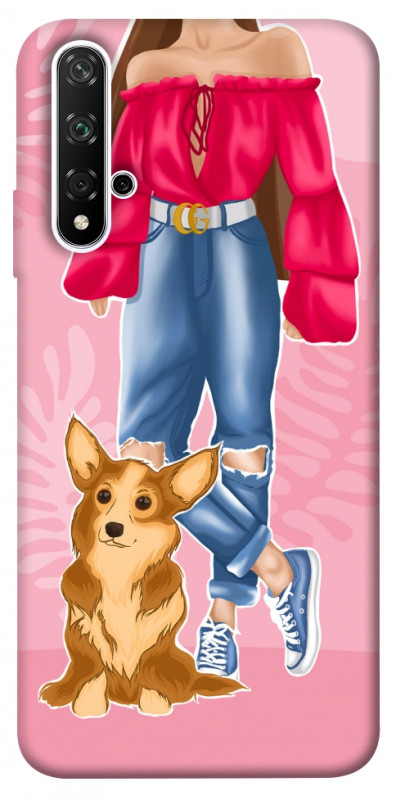Чехол itsPrint Girl and corgi для Huawei Honor 20 / Nova 5T, lifestyle, купить оптом с доставкой
