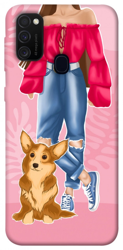 Чохол itsPrint Girl and corgi для Samsung Galaxy M30s / M21, lifestyle, купити оптом з доставкою