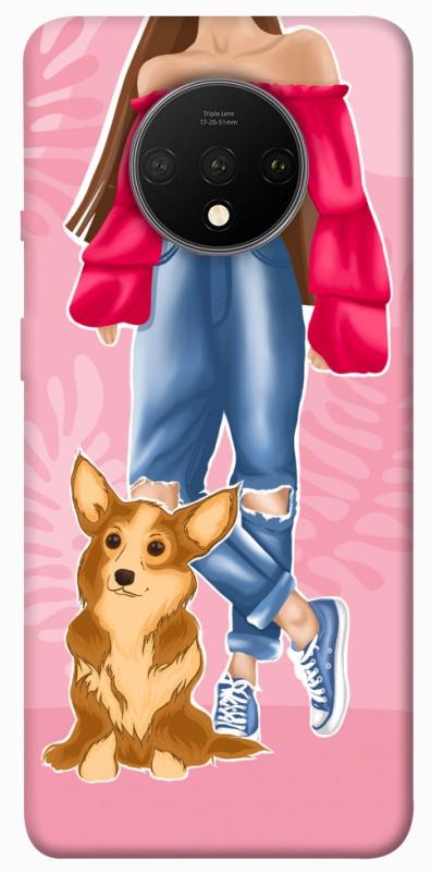 Чохол itsPrint Girl and corgi для OnePlus 7T, тварини, купити оптом з доставкою