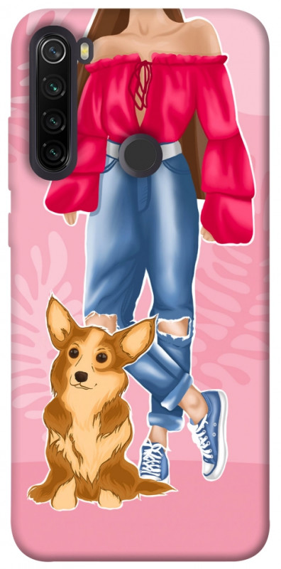 Чехол itsPrint Girl and corgi для Xiaomi Redmi Note 8T, lifestyle, купить оптом с доставкой