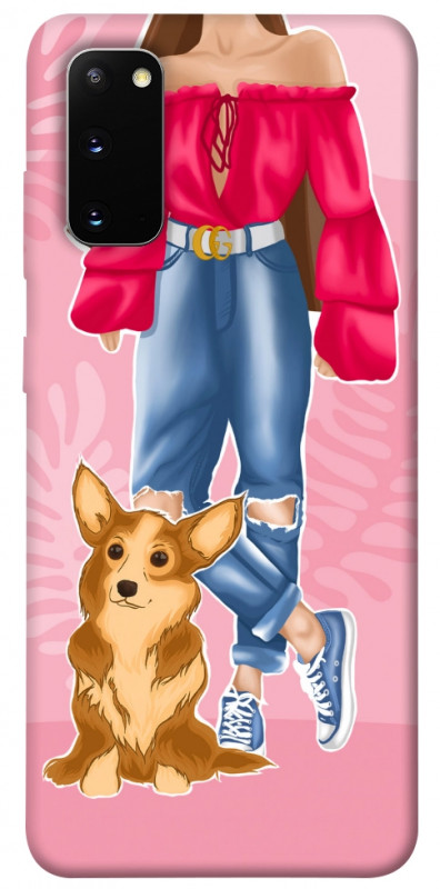 Чехол itsPrint Girl and corgi для Samsung Galaxy S20, lifestyle, купить оптом с доставкой