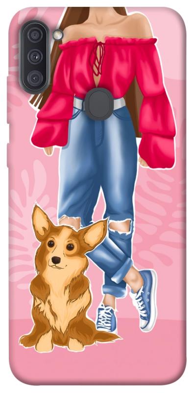 Чохол itsPrint Girl and corgi для Samsung Galaxy A11, тварини, купити оптом з доставкою