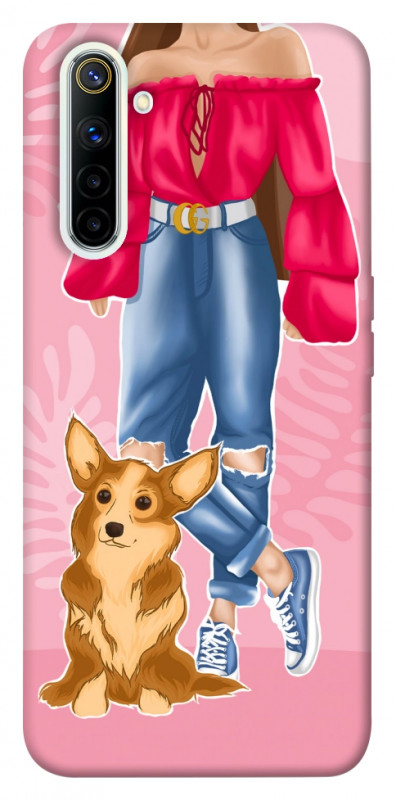 Чехол itsPrint Girl and corgi для Realme 6, lifestyle, купить оптом с доставкой