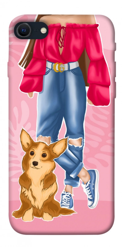 Чехол itsPrint Girl and corgi для Apple iPhone SE (2020), lifestyle, купить оптом с доставкой