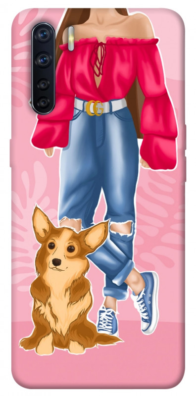 Чехол itsPrint Girl and corgi для Oppo A91, lifestyle, купить оптом с доставкой