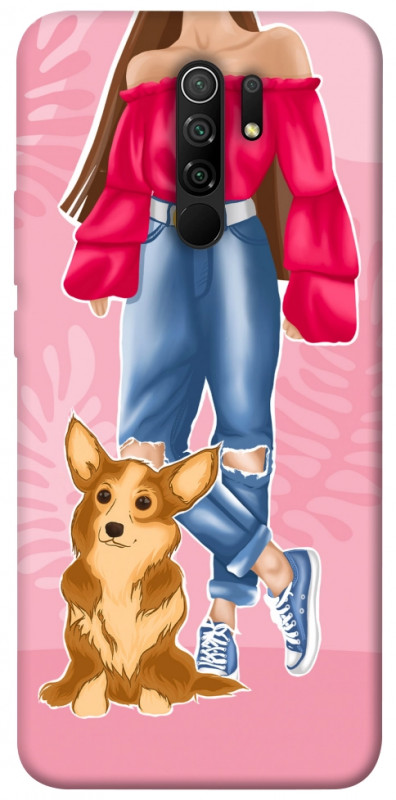 Чехол itsPrint Girl and corgi для Xiaomi Redmi 9, lifestyle, купить оптом с доставкой