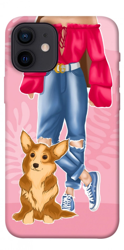 Чехол itsPrint Girl and corgi для Apple iPhone 12 mini (5.4"), lifestyle, купить оптом с доставкой