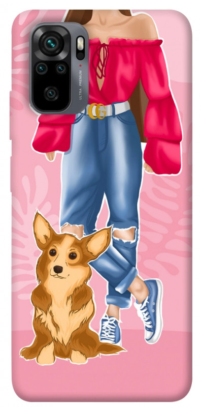 Чехол itsPrint Girl and corgi для Xiaomi Redmi Note 10 / Note 10s, lifestyle, купить оптом с доставкой
