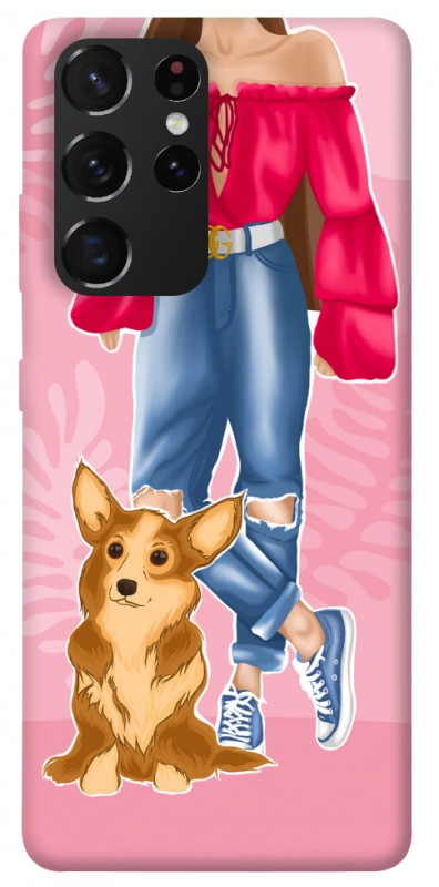 Чехол itsPrint Girl and corgi для Samsung Galaxy S21 Ultra, lifestyle, купить оптом с доставкой