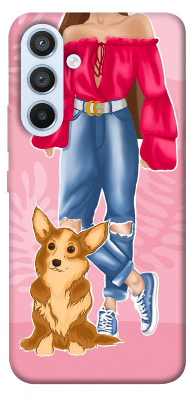 Чехол itsPrint Girl and corgi для Samsung Galaxy A54 5G, lifestyle, купить оптом с доставкой