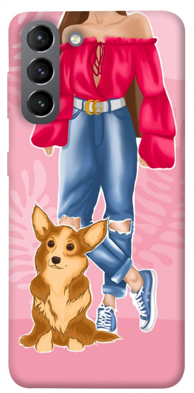 Чехол itsPrint Girl and corgi для Samsung Galaxy S21, lifestyle, купить оптом с доставкой