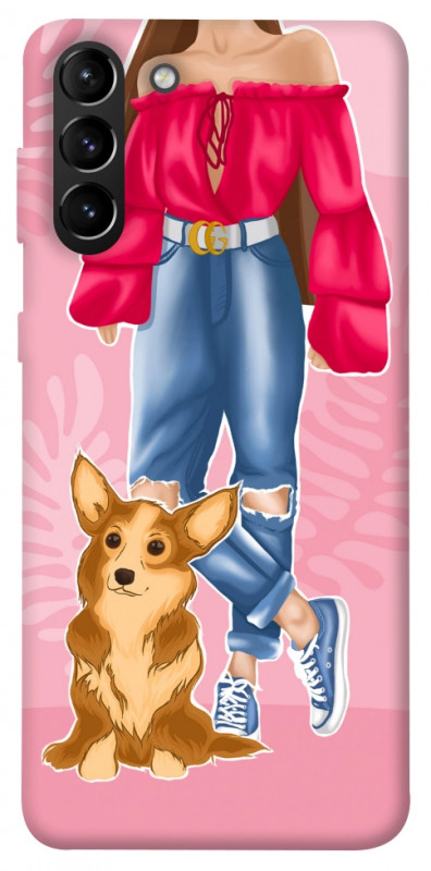 Чехол itsPrint Girl and corgi для Samsung Galaxy S21+, lifestyle, купить оптом с доставкой