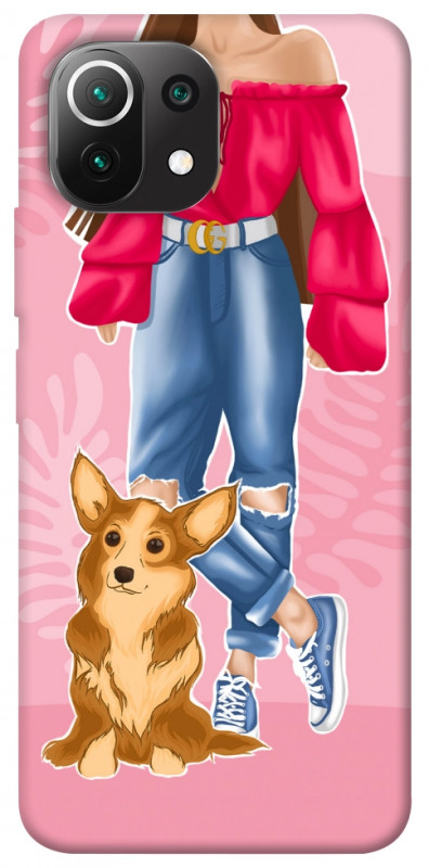 Чехол itsPrint Girl and corgi для Xiaomi Mi 11 Lite, lifestyle, купить оптом с доставкой