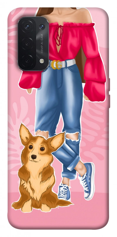 Чехол itsPrint Girl and corgi для Oppo A54 4G, lifestyle, купить оптом с доставкой