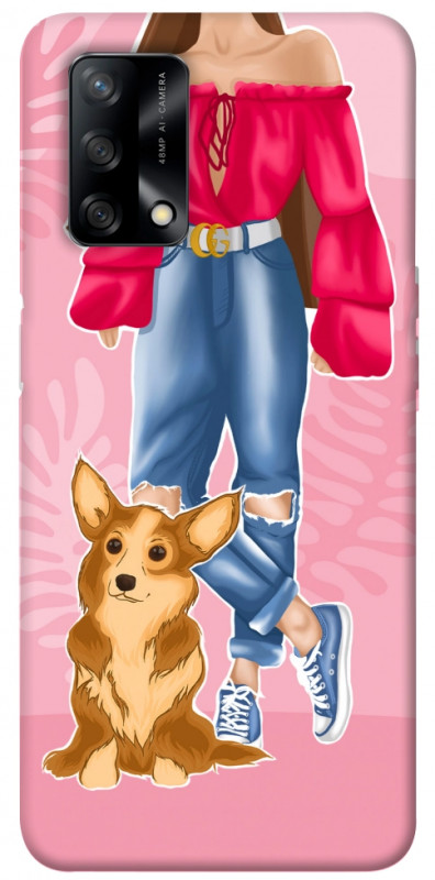 Чехол itsPrint Girl and corgi для Oppo A74 4G, lifestyle, купить оптом с доставкой