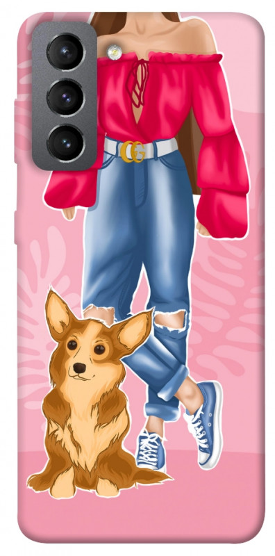 Чехол itsPrint Girl and corgi для Samsung Galaxy S21 FE, lifestyle, купить оптом с доставкой