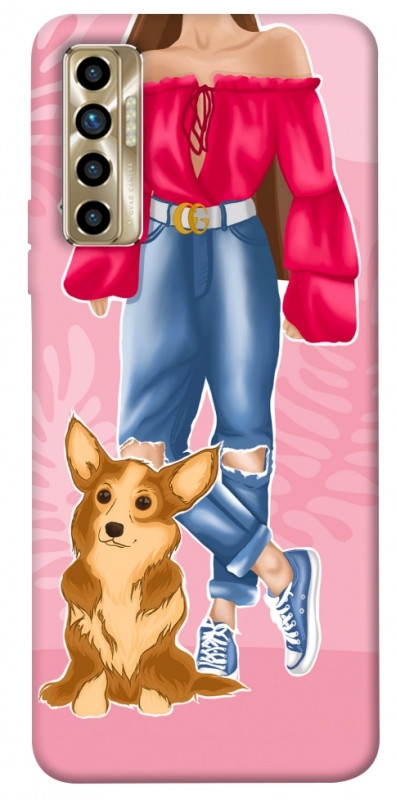 Чехол itsPrint Girl and corgi для TECNO Camon 17P, lifestyle, купить оптом с доставкой
