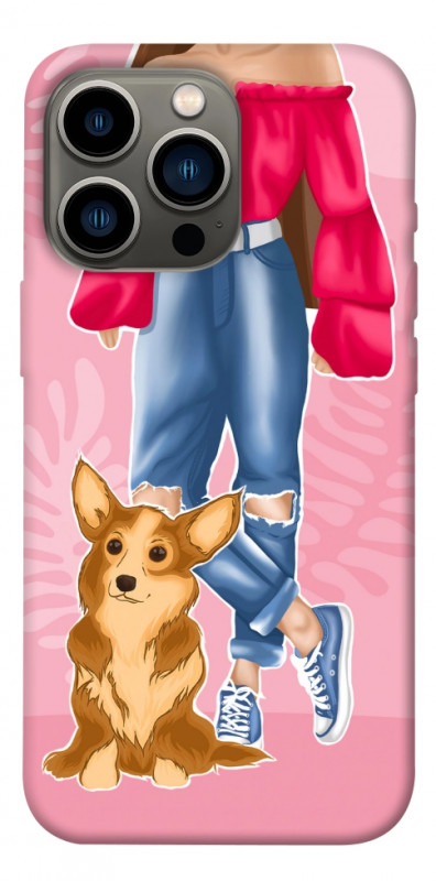 Чехол itsPrint Girl and corgi для Apple iPhone 13 Pro (6.1"), lifestyle, купить оптом с доставкой