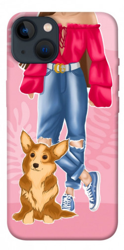 Чехол itsPrint Girl and corgi для Apple iPhone 13 (6.1")