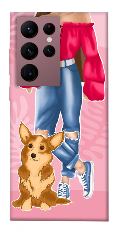 Чехол itsPrint Girl and corgi для Samsung Galaxy S22 Ultra, lifestyle, купить оптом с доставкой