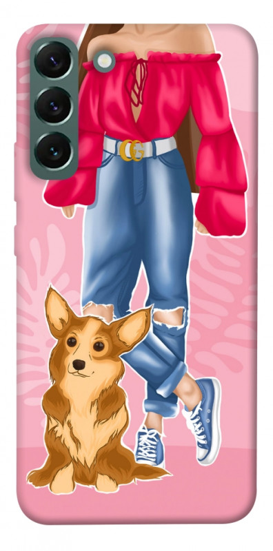 Чехол itsPrint Girl and corgi для Samsung Galaxy S22+, lifestyle, купить оптом с доставкой