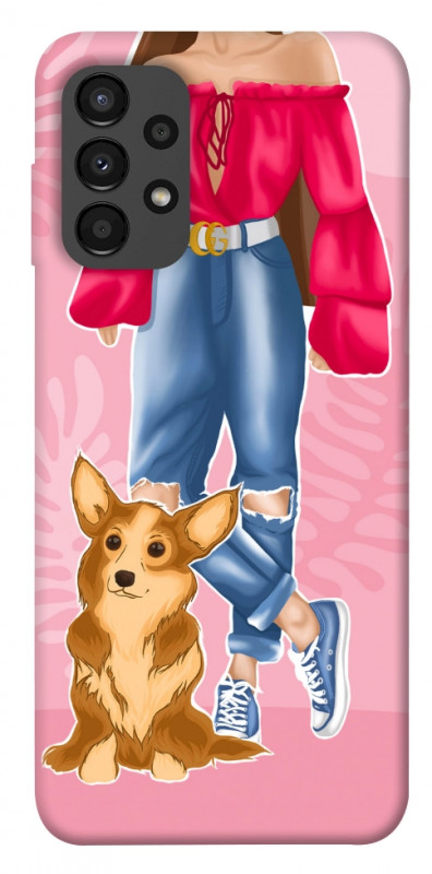 Чехол itsPrint Girl and corgi для Samsung Galaxy A13 4G, lifestyle, купить оптом с доставкой
