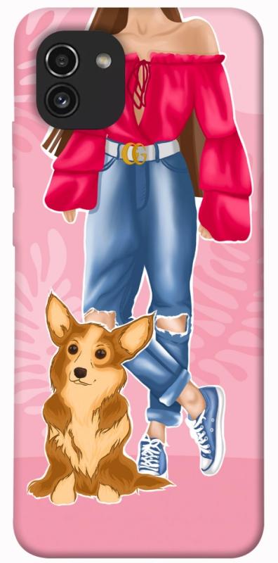Чохол itsPrint Girl and corgi для Samsung Galaxy A03, тварини, купити оптом з доставкою