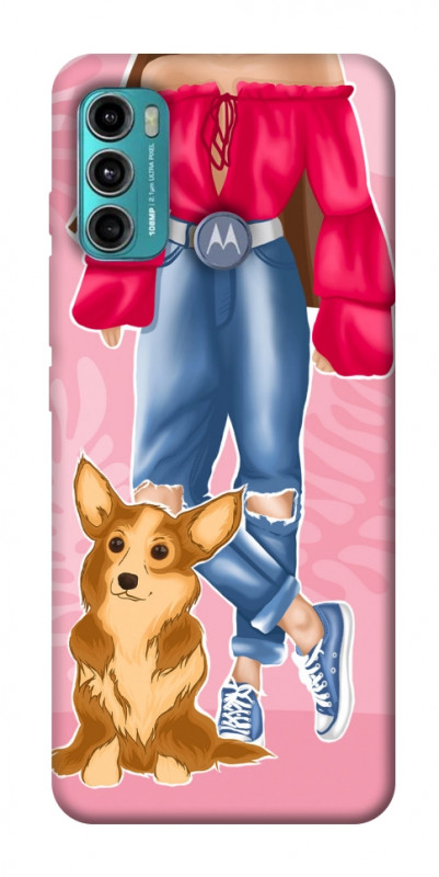 Чохол itsPrint Girl and corgi для Motorola Moto G60, lifestyle, купити оптом з доставкою