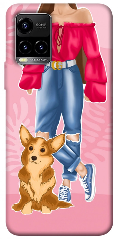 Чехол itsPrint Girl and corgi для Vivo Y21 / Y33s, lifestyle, купить оптом с доставкой