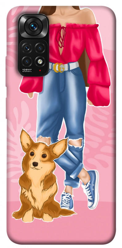 Чехол itsPrint Girl and corgi для Xiaomi Redmi Note 11 (Global) / Note 11S, lifestyle, купить оптом с доставкой