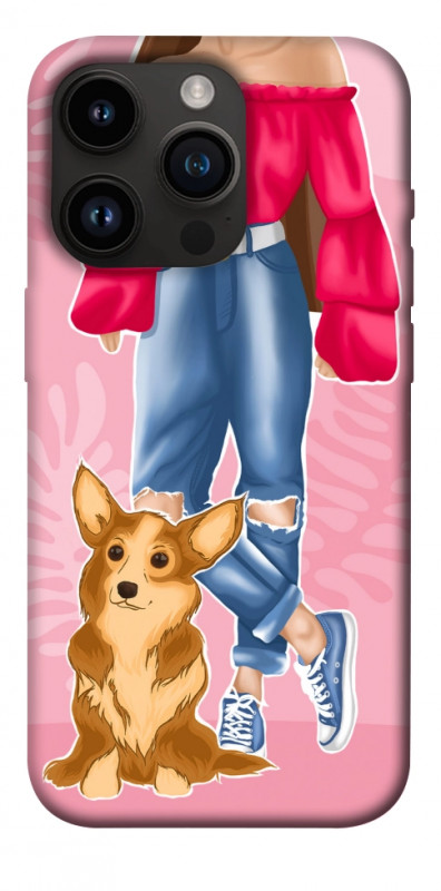 Чехол itsPrint Girl and corgi для Apple iPhone 14 Pro (6.1"), lifestyle, купить оптом с доставкой