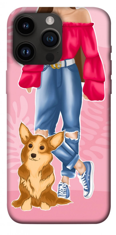 Чехол itsPrint Girl and corgi для Apple iPhone 14 Pro Max (6.7"), lifestyle, купить оптом с доставкой