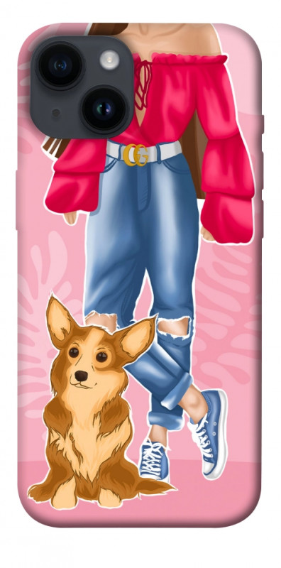 Чехол itsPrint Girl and corgi для Apple iPhone 14 (6.1"), lifestyle, купить оптом с доставкой